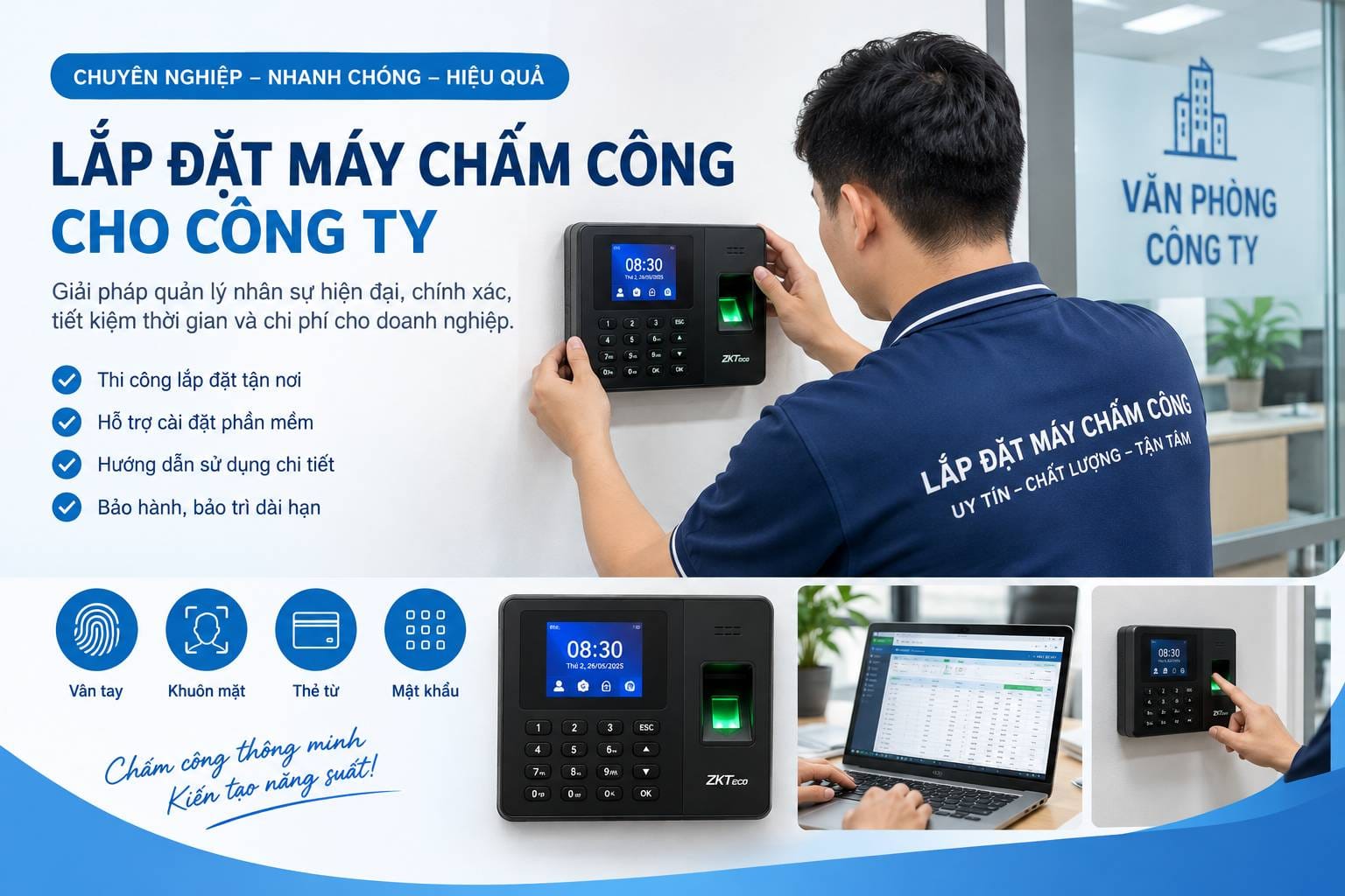 Lắp đặt máy chấm công cho công ty ở đà nẵng